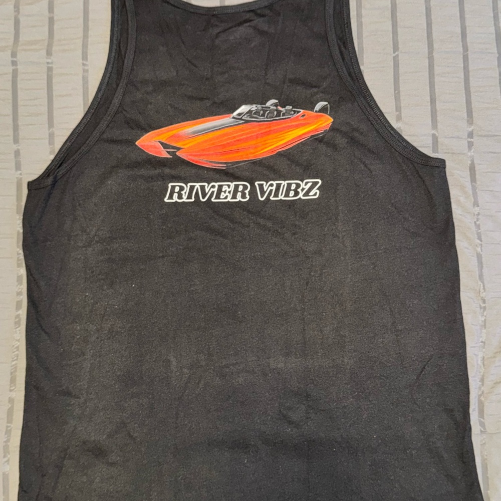 River Vibz Black Tank Top - Red Performance Boat - Lake & River Lifestyle- New